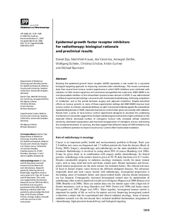 (PDF) Epidermal growth factor receptor inhibitors for radiotherapy ...