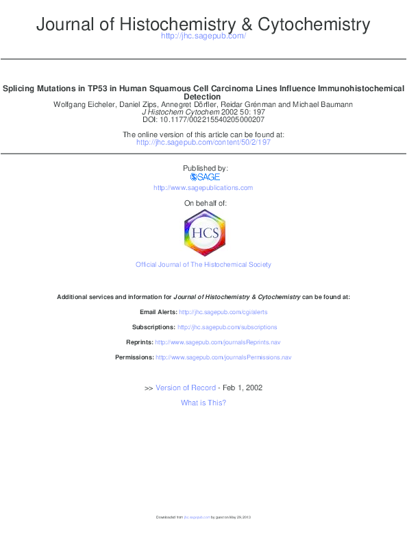 (PDF) Splicing Mutations in TP53 in Human Squamous Cell Carcinoma Lines ...