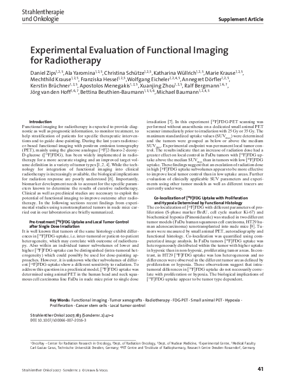(PDF) Experimental Evaluation of Functional Imaging for Radiotherapy