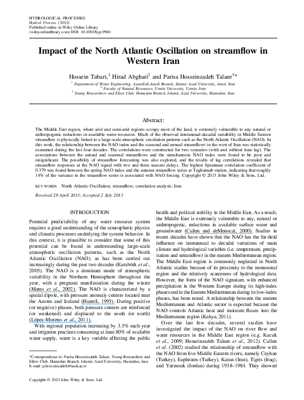 (PDF) Impact of the North Atlantic Oscillation on streamflow in Western ...