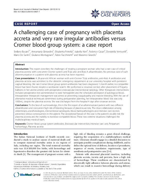 (PDF) A challenging case of pregnancy with placenta accreta and very