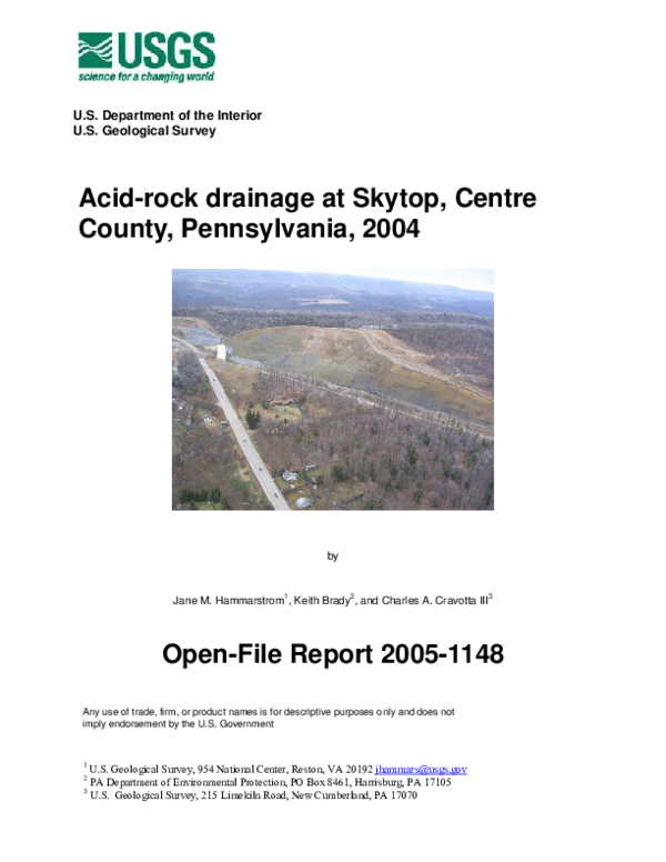 (PDF) AcidRock Drainage at Skytop, Centre County, Pennsylvania, 2004