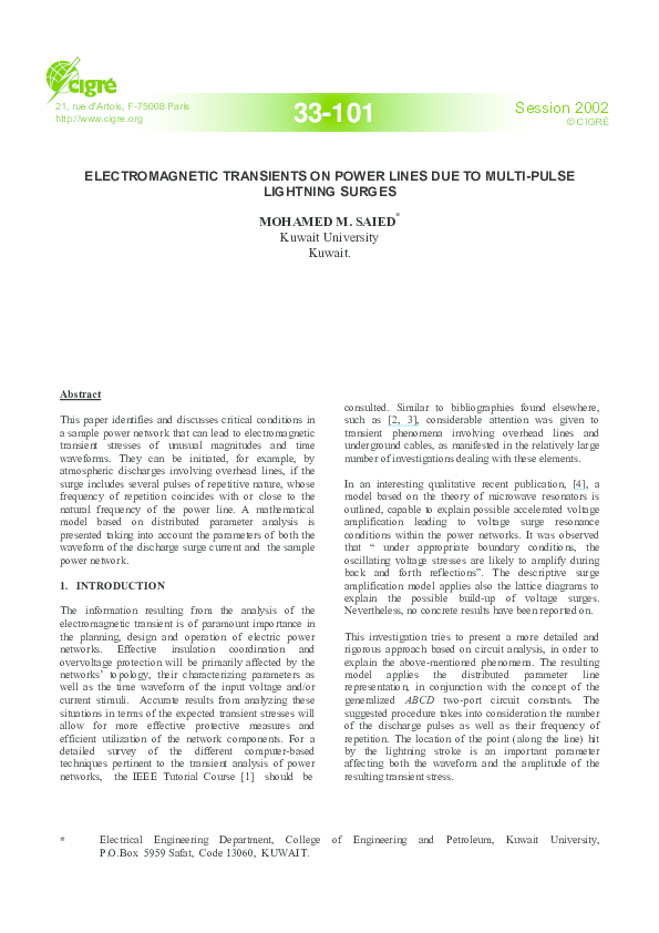 (PDF) Electromagnetic Transients on Power Lines Due to Multi-Pulse ...