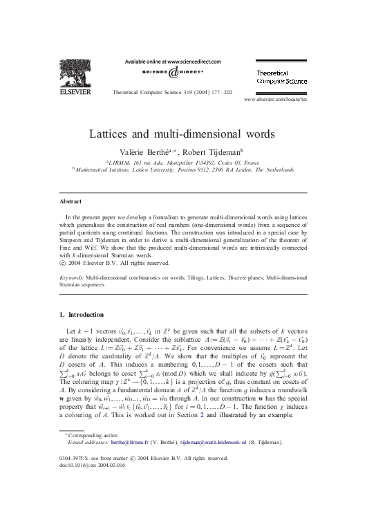 (PDF) Lattices and multi-dimensional words