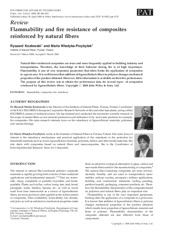 (PDF) Flammability and fire resistance of composites reinforced by ...