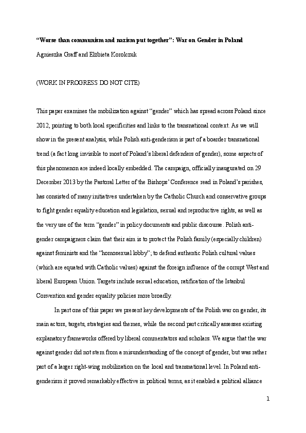 First page of ““Worse than communism and nazism put together”: War on Gender in Poland”