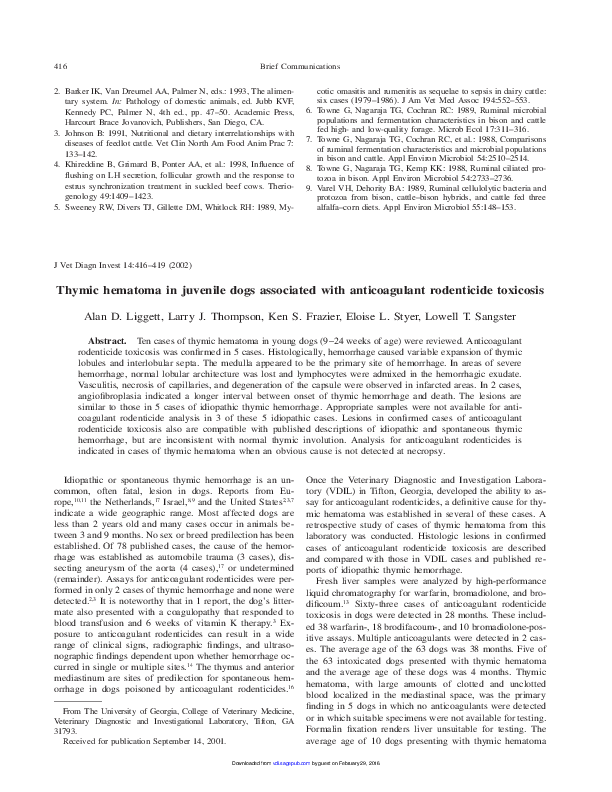 (PDF) Thymic Hematoma in Juvenile Dogs Associated with Anticoagulant