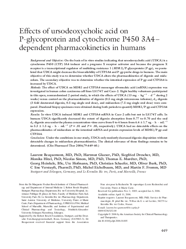 (PDF) Effects of ursodeoxycholic acid on P-glycoprotein and cytochrome ...