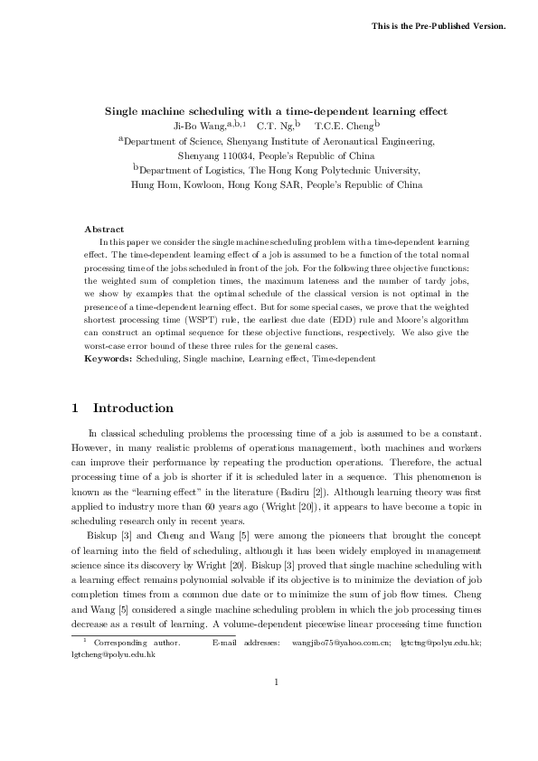 (PDF) Single machine scheduling with time-dependent deterioration and ...
