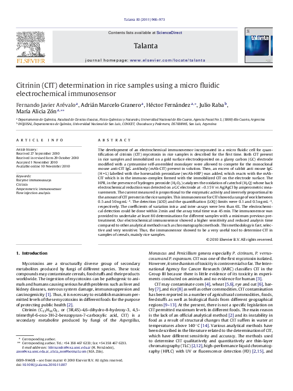 (PDF) Citrinin (CIT) determination in rice samples using a micro ...