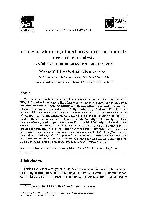 (PDF) Catalytic reforming of methane with carbon dioxide over nickel ...