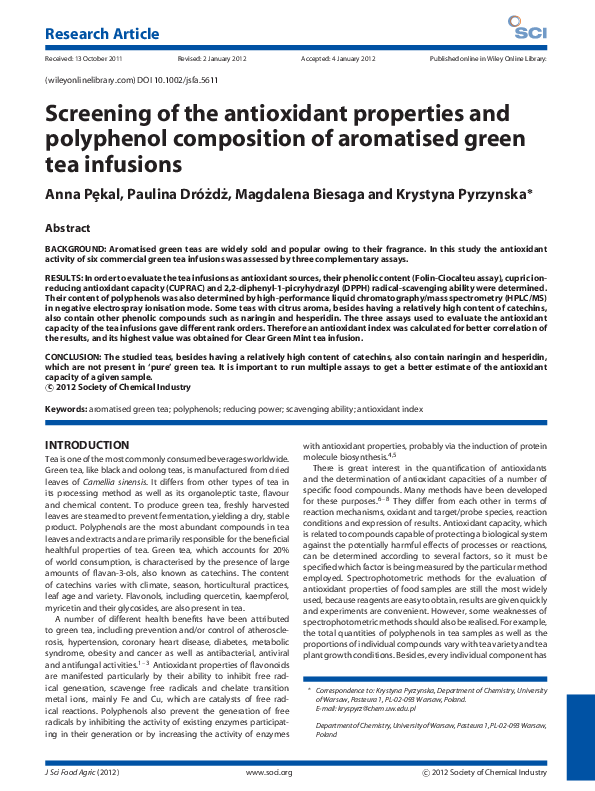 (PDF) Screening of the antioxidant properties and polyphenol ...