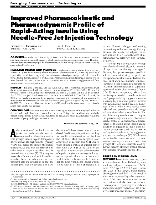(PDF) Improved pharmacokinetic and pharmacodynamic profile of insulin ...