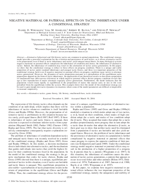 (PDF) Paternal and Maternal Influences on Tactic Inheritance Dynamics