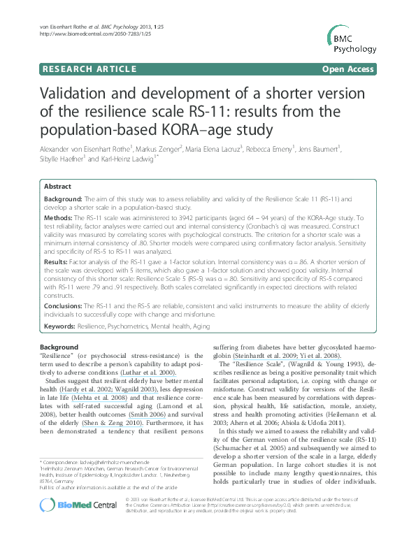 (PDF) Validation and development of a shorter version of the resilience ...