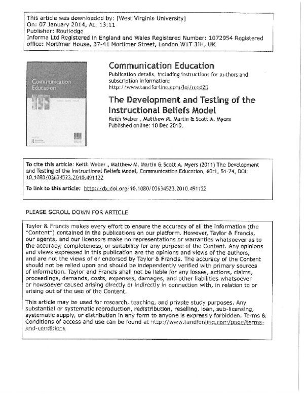 (PDF) The development and testing of the Instructional Beliefs Model.