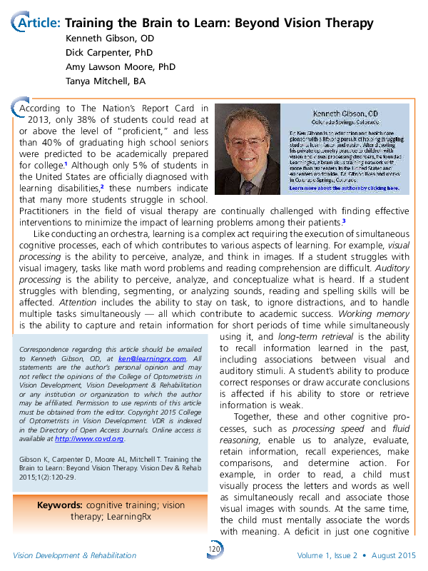 (PDF) Article: Training the Brain to Learn: Beyond Vision Therapy