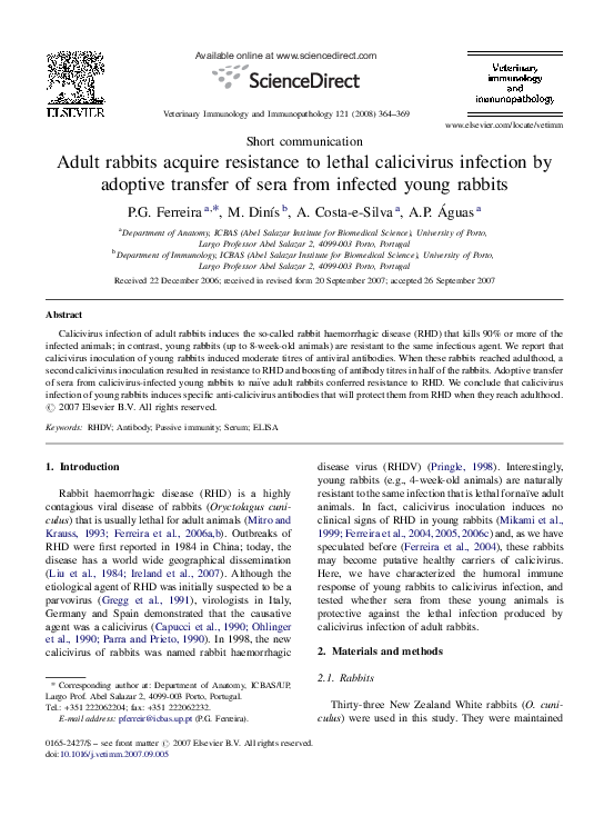 (PDF) Adult rabbits acquire resistance to lethal calicivirus infection ...