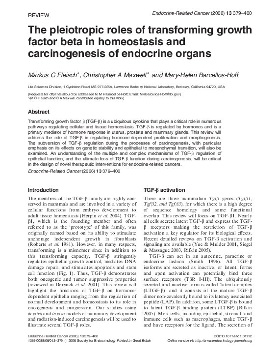 (PDF) The pleiotropic roles of transforming growth factor beta in ...