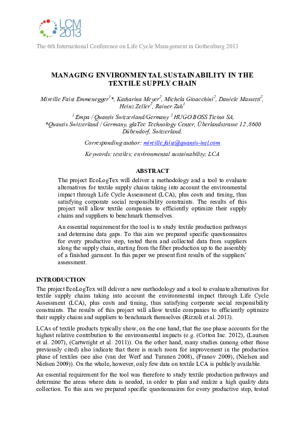 (PDF) Managing Environmental Sustainability in the Textile Supply Chain