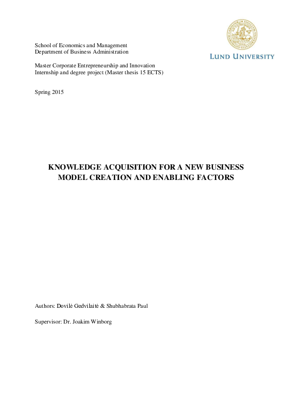 (PDF) KNOWLEDGE ACQUISITION FOR A NEW BUSINESS MODEL CREATION AND ...