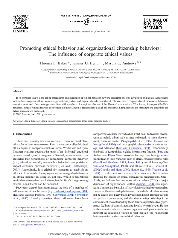 (PDF) Promoting ethical behavior and organizational citizenship ...