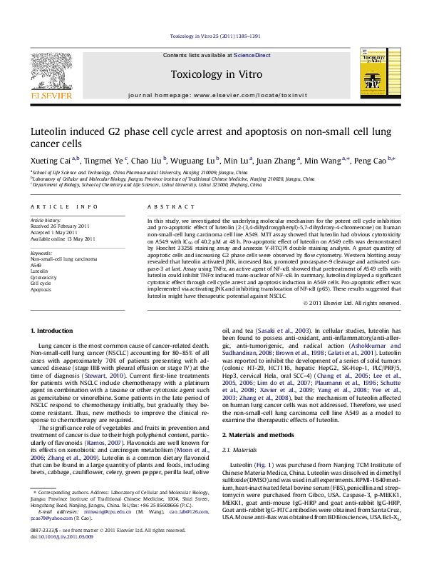 (PDF) Luteolin induced G2 phase cell cycle arrest and apoptosis on non ...