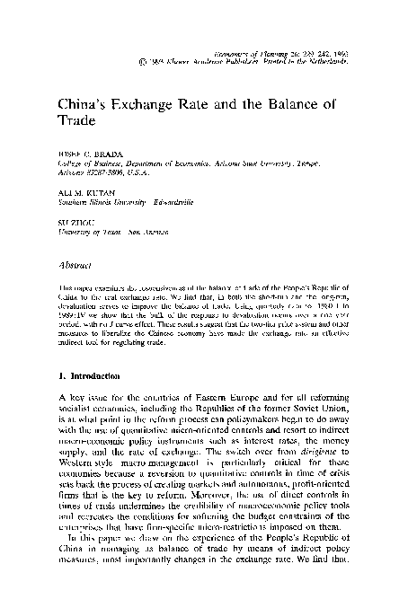 (PDF) China's exchange rate and the balance of trade