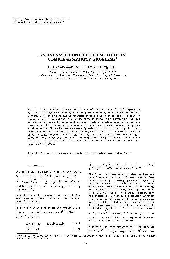 (PDF) An inexact continuous method in complementarity problems