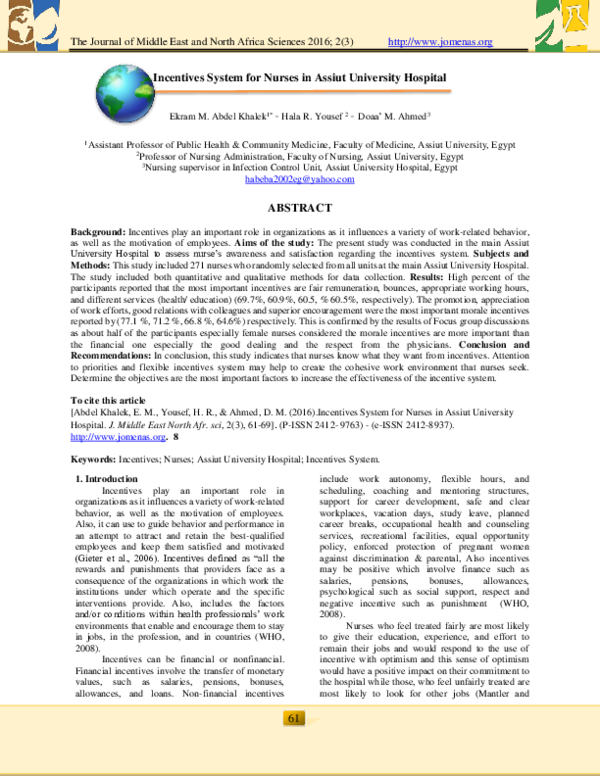 (PDF) Incentives System for Nurses in Assiut University Hospital The
