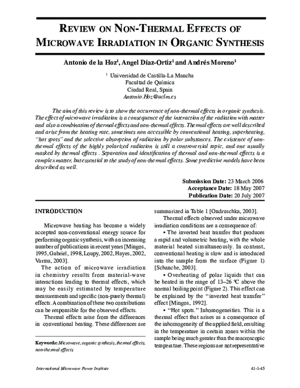 (PDF) Review on non-thermal effects of microwave irradiation in organic ...
