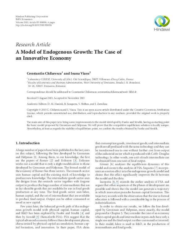 (PDF) A Model of Endogenous Growth: The Case of an Innovative Economy
