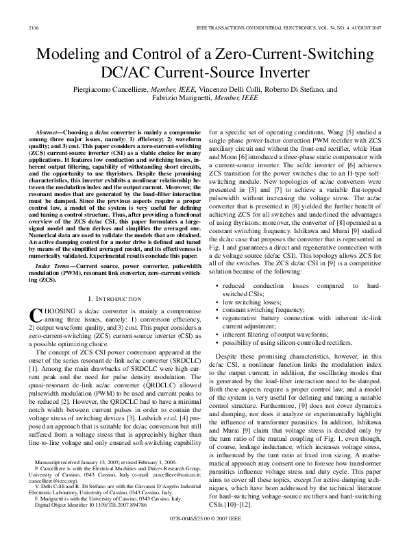 (PDF) Modeling and Control of a Zero-Current-Switching DC/AC Current ...