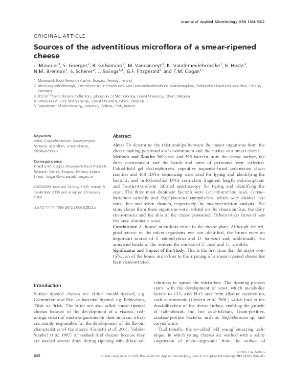(PDF) Sources of the adventitious microflora of a smear-ripened cheese