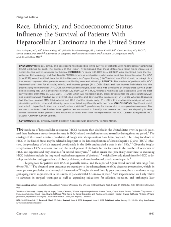 (PDF) Race, ethnicity, and socioeconomic status influence the survival ...