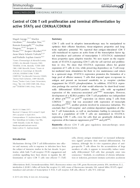 (PDF) Control of CD8 T cell proliferation and terminal differentiation ...
