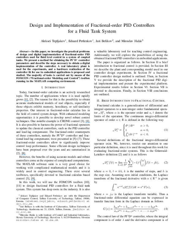 (PDF) Design and implementation of fractional-order PID controllers for ...
