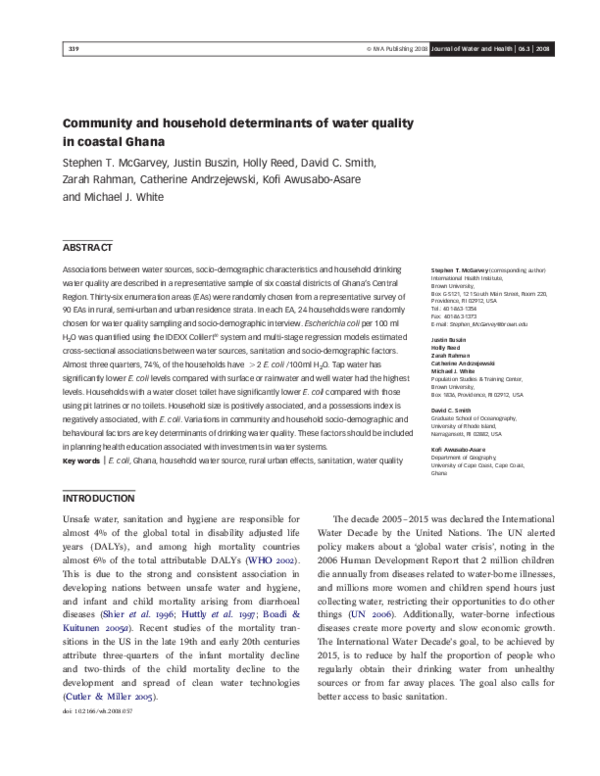 (PDF) Community and household determinants of water quality in coastal ...
