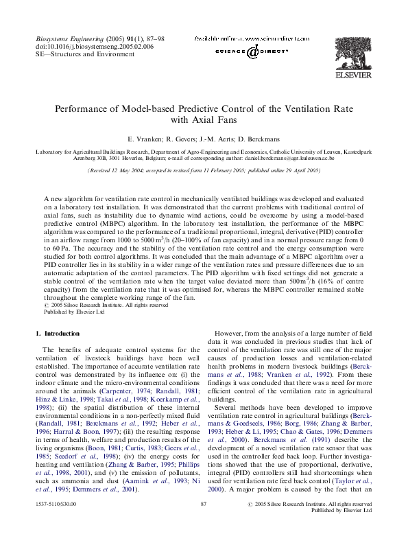  pdf performance of model based predictive control of the ventilation