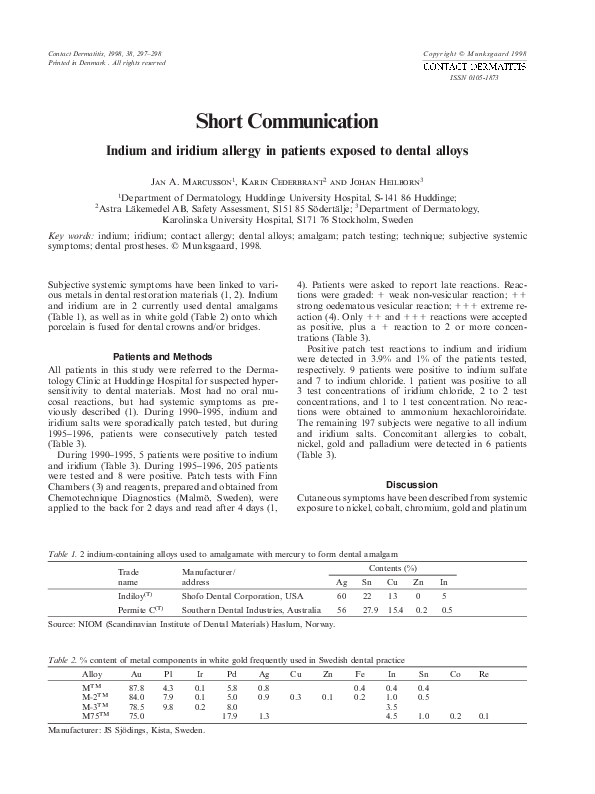 (PDF) Indium and iridium allergy in patients exposed to dental alloys
