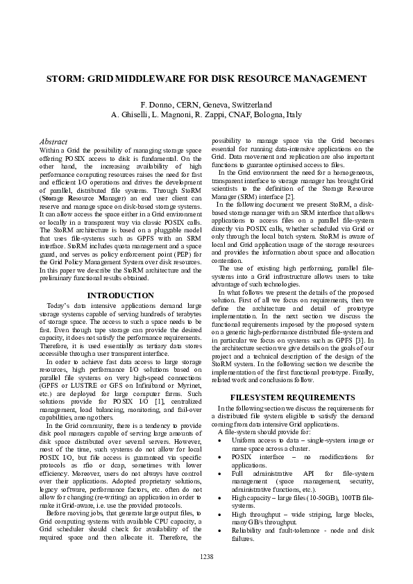 (PDF) StoRM: Grid Middleware for Disk Resource Management