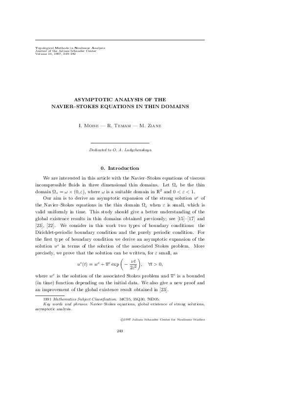 (PDF) Asymptotic analysis of the navier-stokes equations
