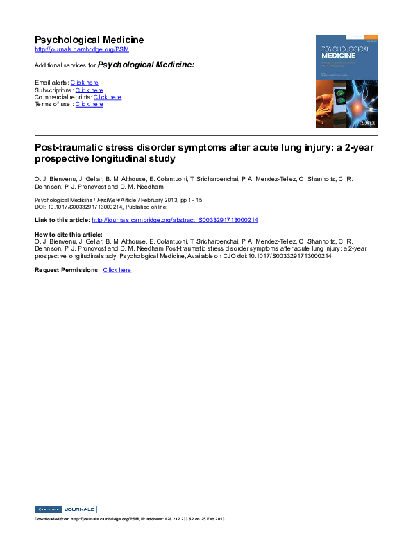 (PDF) Post-traumatic stress disorder symptoms after acute lung injury ...