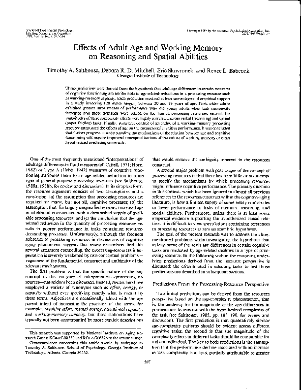 (PDF) Effects of Adult Age and Working Memory on Reasoning and Spatial ...
