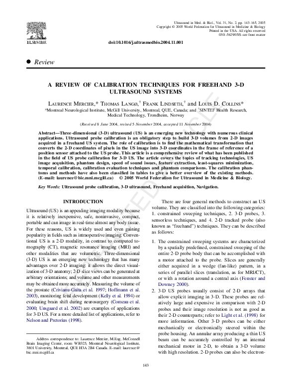 (PDF) A review of calibration techniques for freehand 3D ultrasound