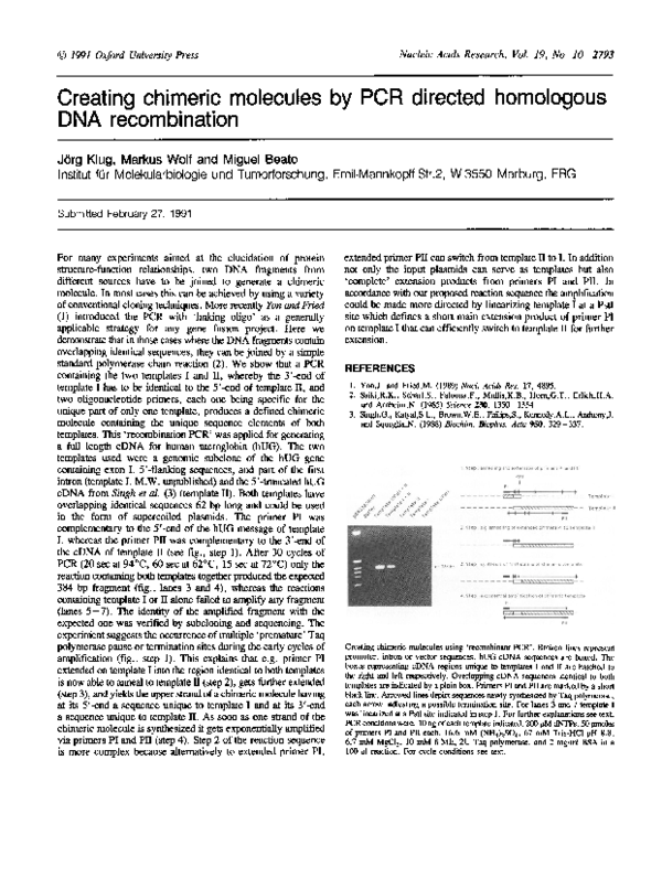 (PDF) Creating chimeric molecules by PCR directed homologous DNA ...