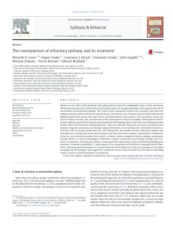 (PDF) The consequences of refractory epilepsy and its treatment