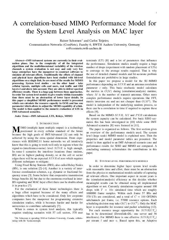 (PDF) A correlation-based MIMO performance model for the system level ...