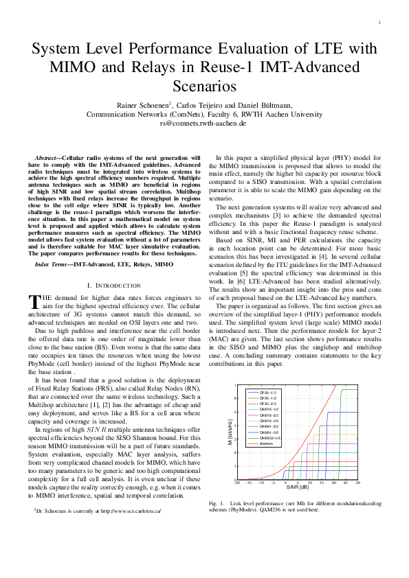 (PDF) System Level Performance Evaluation of LTE with MIMO and Relays ...