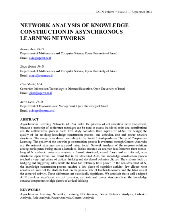 (PDF) NETWORK ANALYSIS OF KNOWLEDGE CONSTRUCTION IN ASYNCHRONOUS ...